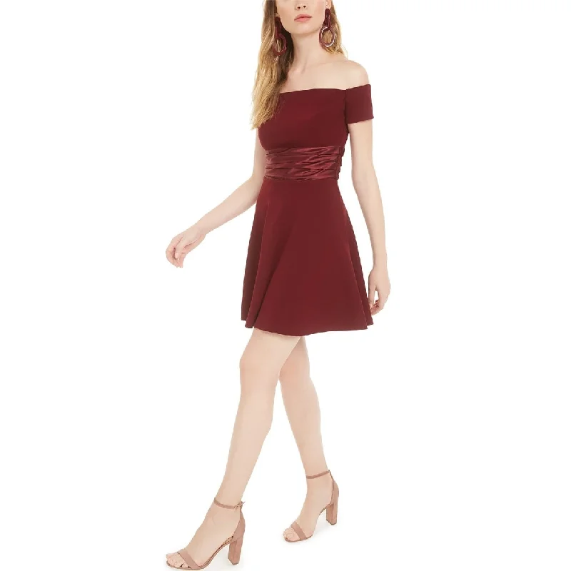 B Darlin Juniors' Off-The-Shoulder Fit & Flare Dress Wine 7/8