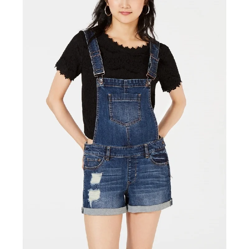 Dollhouse Juniors' Cuffed Denim Shortalls Dark Blue Size 11