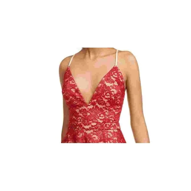 Emerald Sundae Juniors' Glitter Lace Racerback Dress Red Size Small