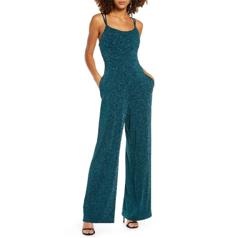 Sequin Hearts Women's Juniors Knit Metallic Jumpsuit Green Size 3