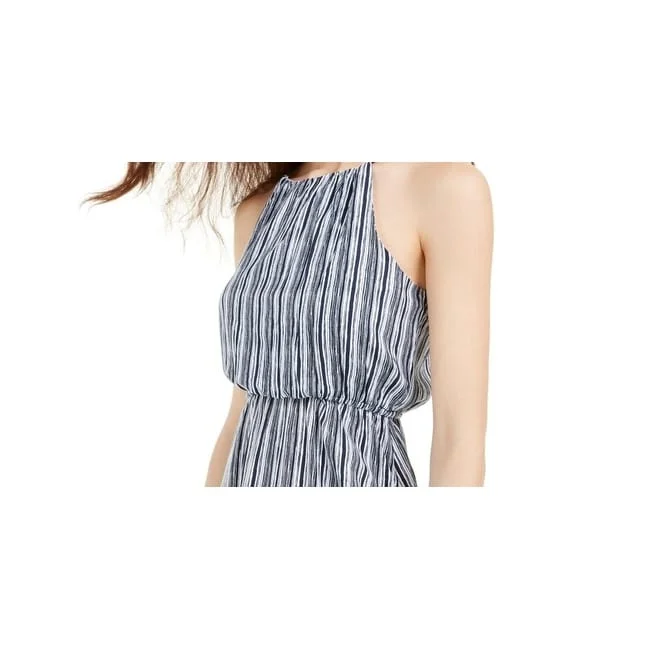 Sequin Hearts Women's Striped Sleeveless Halter Short Empire Waist Dress Blue Size Medium