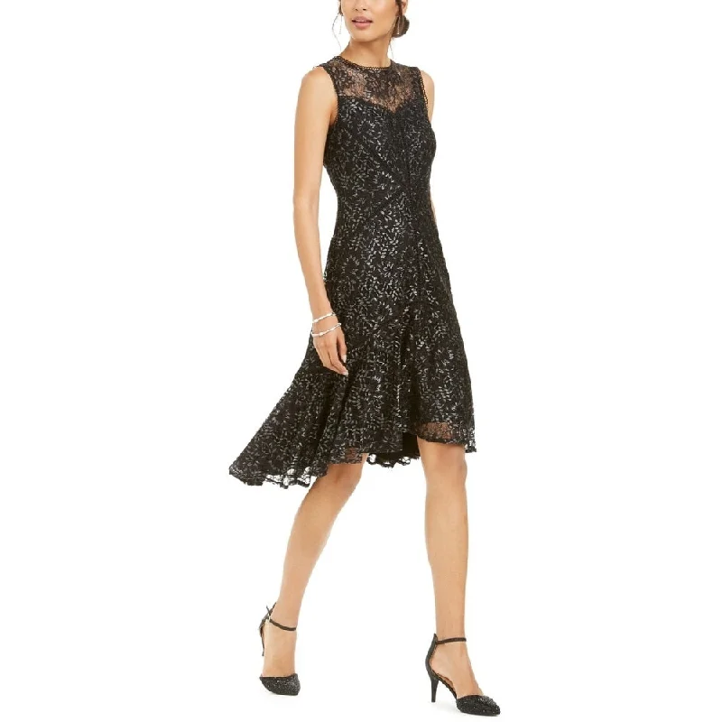 Taylor Women's Metallic Lace Illusion High Low Dress Black Size 6