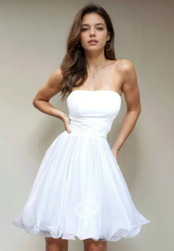 A-Line Strapless Sleeveless Pleated Ruffles Short Homecoming Dress