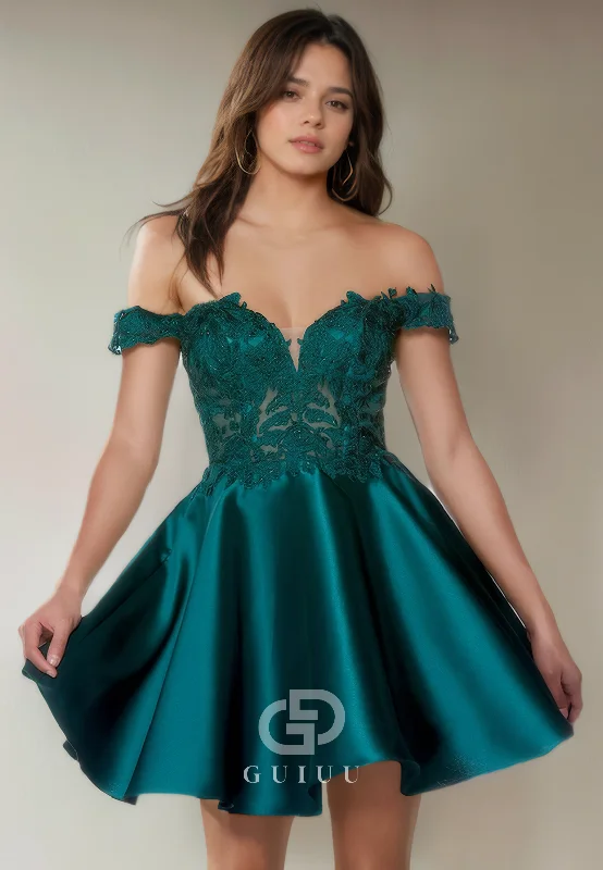 A-Line Off Shoulder Sleeveless Appliques Back Zipper Homecoming Dress