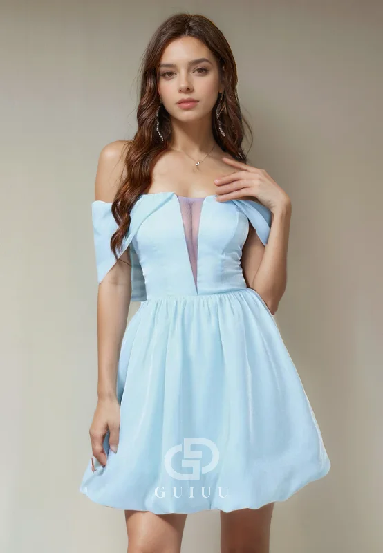 A-Line Off Shoulder Sleeveless Criss Cross Straps Homecoming Dress