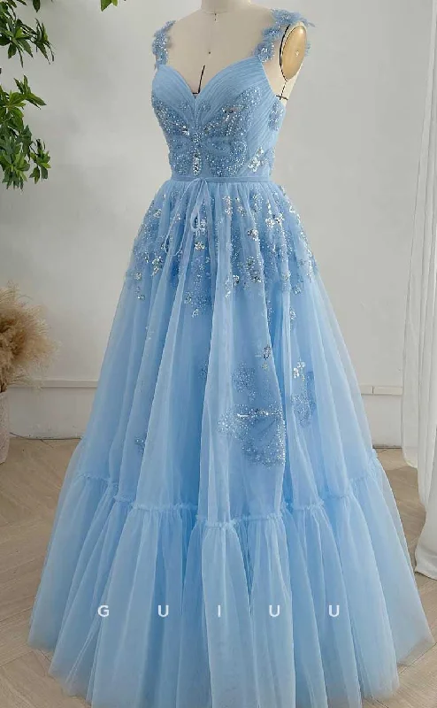 G4530 - Chic & Modern A-Line V Neck Straps Sequined Appliques Lace-Up Prom Party Dress