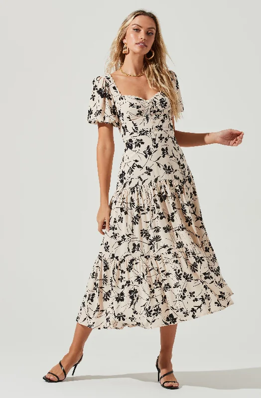 Baldwin Floral Print Puff Sleeve Midi Dress