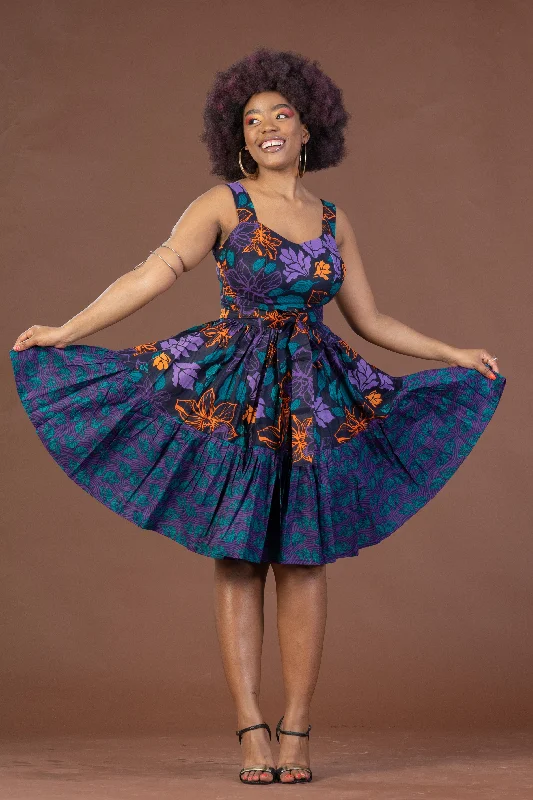 Bambi Ankara Sleeveless Midi Dress | Purple and Orange African Print