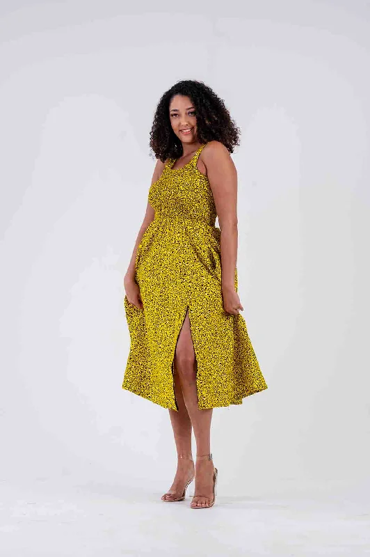 Brielle Ankara Midi Dress | Yellow African Print