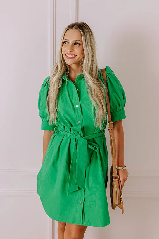 Coastal Views Button Down Mini Dress in Kelly Green