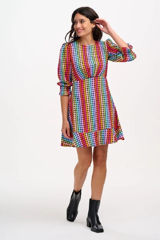 Lorelei Mini Dress - Black, Rainbow Circles