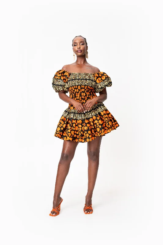 HANI African print smocked body mini dress