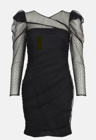 Karen Millen Black Mixed Mesh Spot Tulle Mini Dress