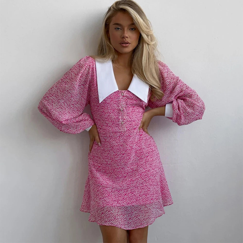 Mesh High Waist Slim Long Sleeve Floral Casual Elegant Mini Dress