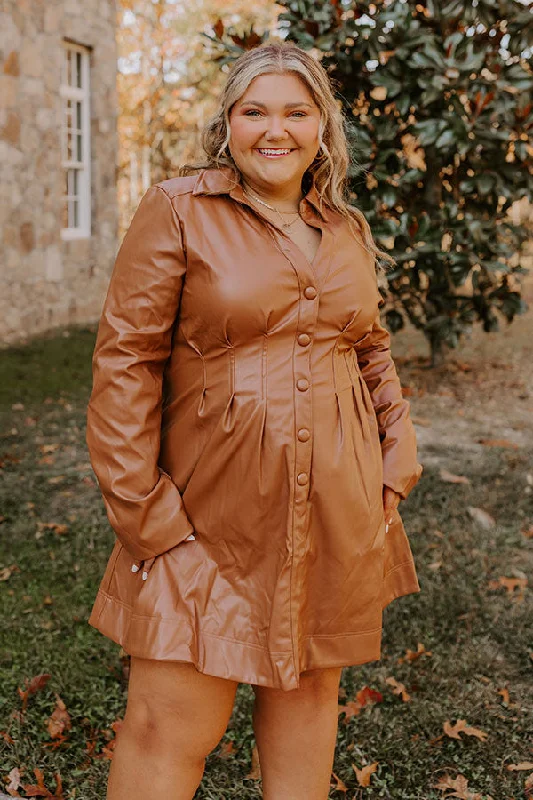 Mostly Amused Faux Leather Dress in Camel Curves