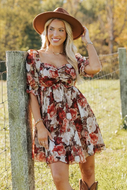 Multi Floral Print Sweetheart Mini Dress