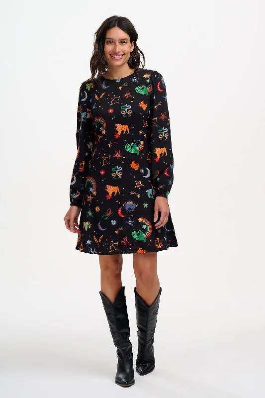 Oksana Mini Dress - Black, Zodiac Rainbow Skies