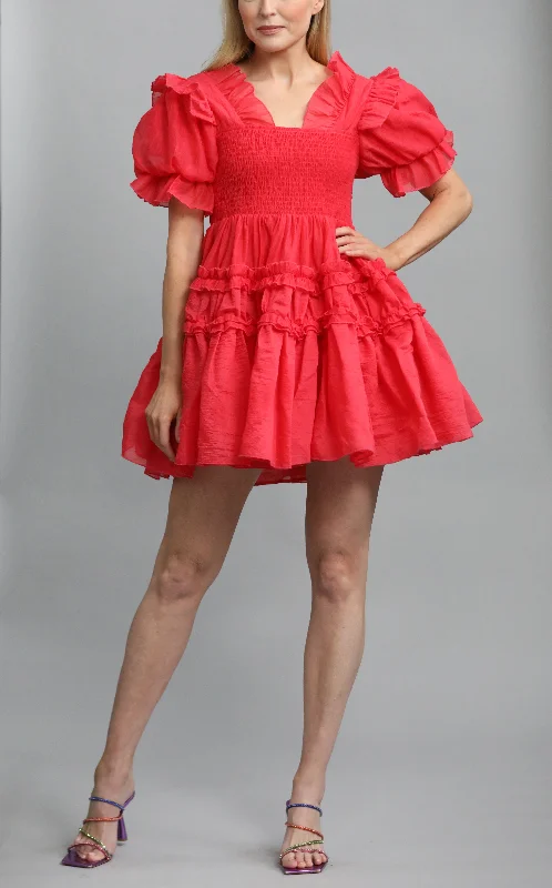 Organza Ruffle Dress - Red