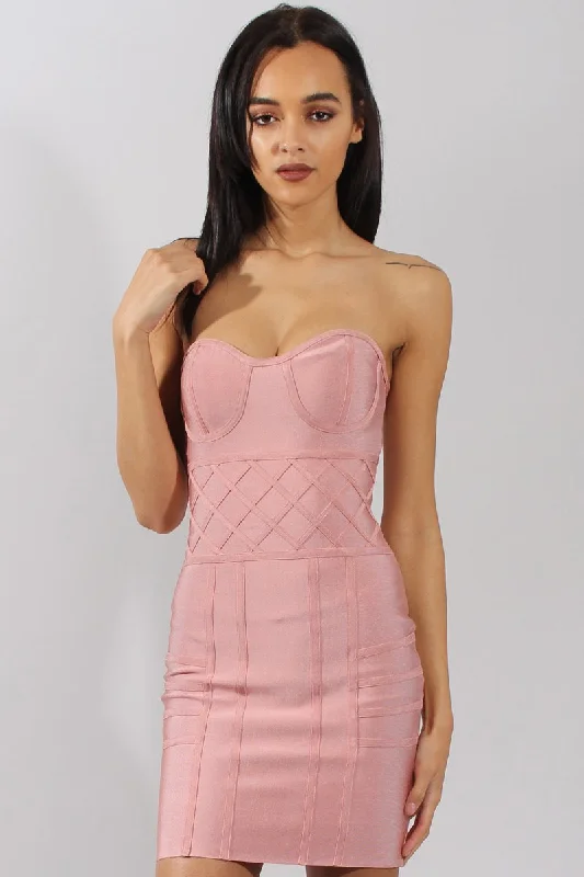 Pink Bandage Bandeau Mini Dress - Cherise