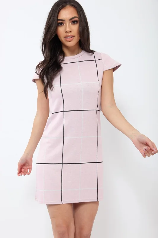 Pink Check Print Mini Dress - Lorna