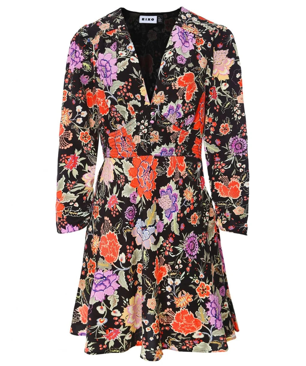 Rixo Jules Floral Black Mini Dress