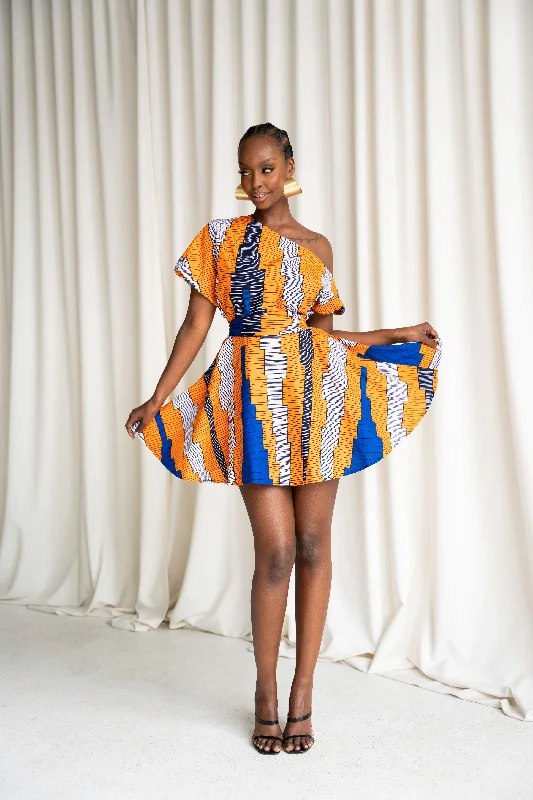 SOMIE African Print One-shoulder Mini Dress