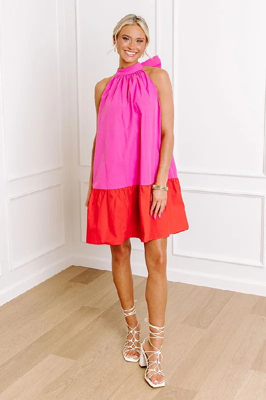 Springtime Cocktails Color Block Dress in Bubblegum Pink