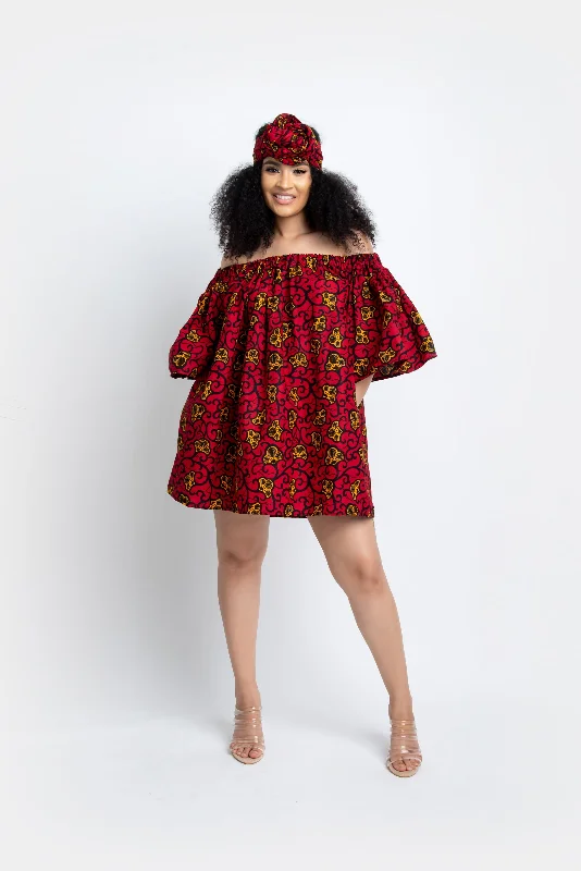 TEJU African print Off shoulder mini dress