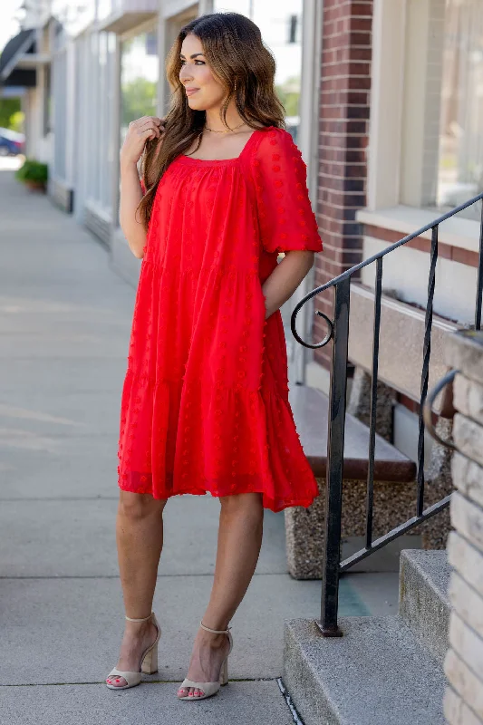 Textured Dot Tiered Half Sleeve Dress