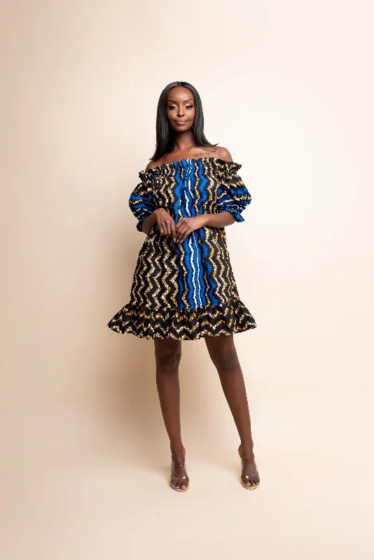 PELUMI African print Off shoulder mini dress