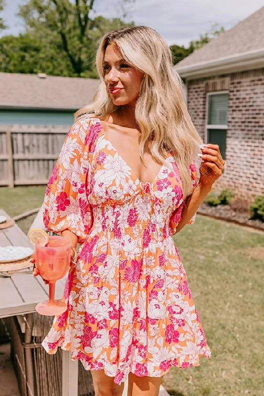 Whispering Muse Floral Mini Dress in Orange