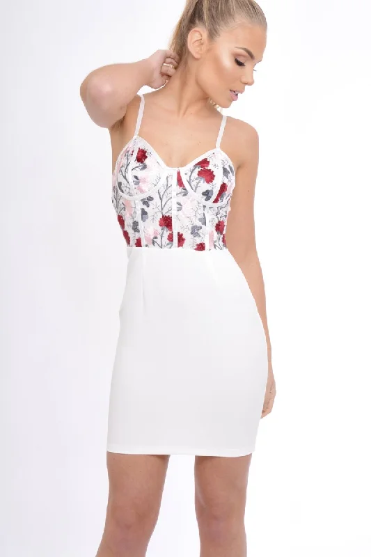 White Embroidered Bodice Mini Dress - Dionne