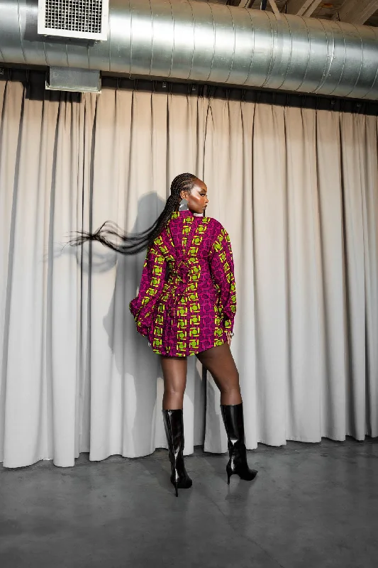 WUNMI African Print Shirt Mini Dress