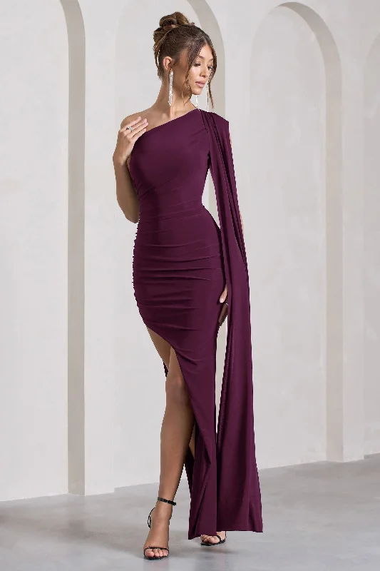 Adelaide | Plum Asymmetric Sleeveless Split Maxi Dress