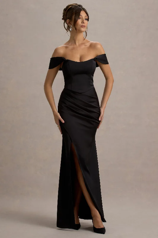 Admire | Black Satin Corset Wrap Maxi Dress