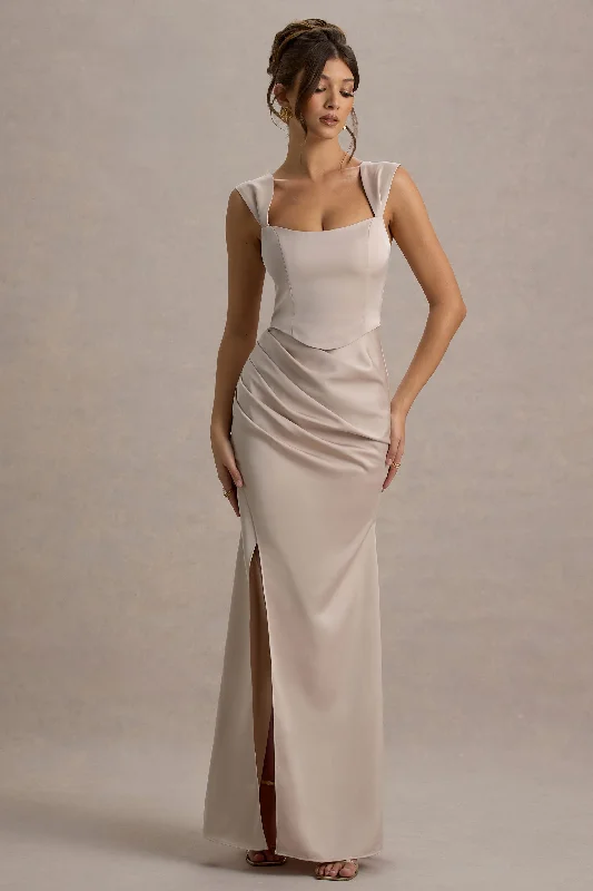 Admire | Champagne Satin Corset Wrap Maxi Dress