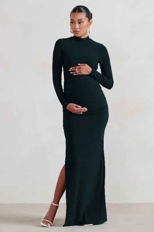 Alejandra | Black Maternity Long Sleeve High Neck Maxi Dress