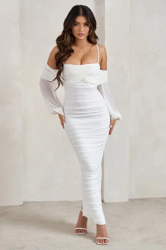 Announcement | White Bardot Mesh Ruched Maxi Dress