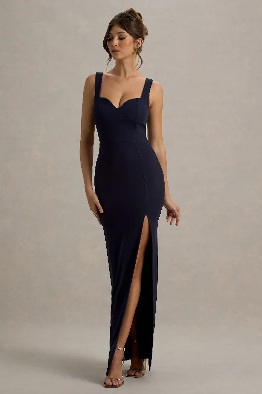 Ashburn | Navy Strappy Sweetheart Split Maxi Dress