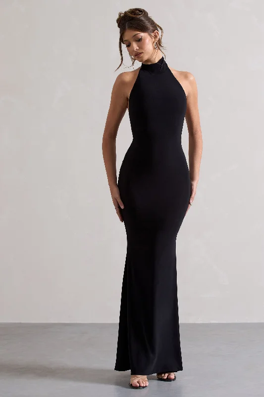 Colorado | Black High-Neck Fishtail Maxi Dress