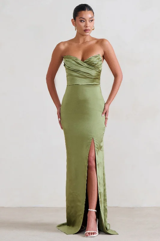 Coraline | Olive Strapless Maxi Dress With Split