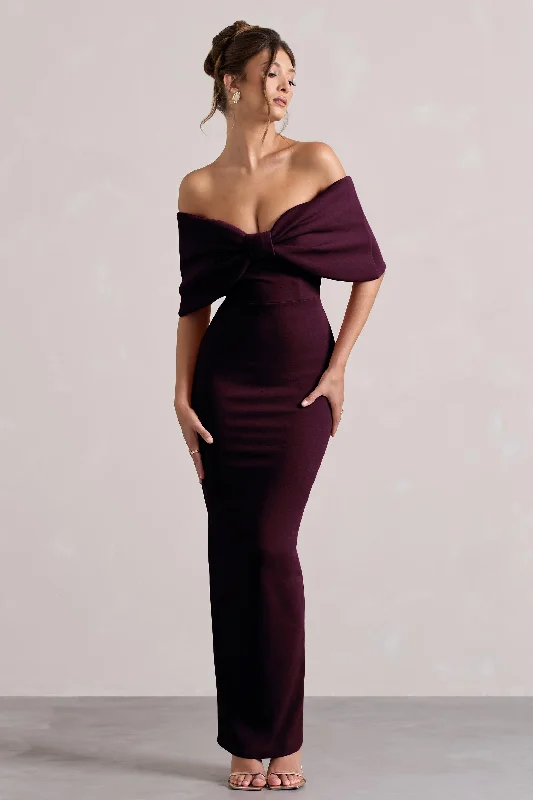 Cornelia | Plum Strapless Maxi Dress With Oversized Bow