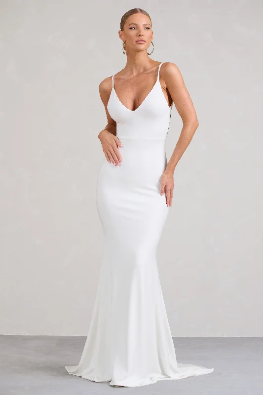 Endless Love | White Backless Knot Detail Fishtail Maxi Dress