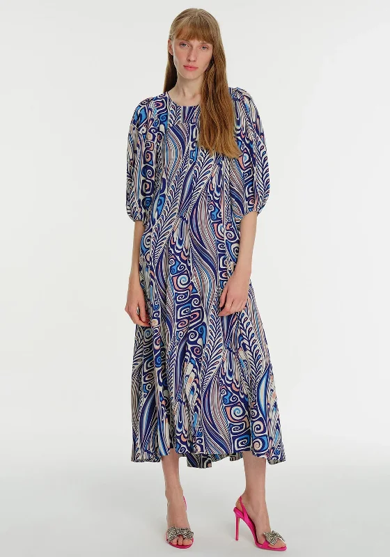 Exquise Patterned Maxi Smock Dress, Blue Multi