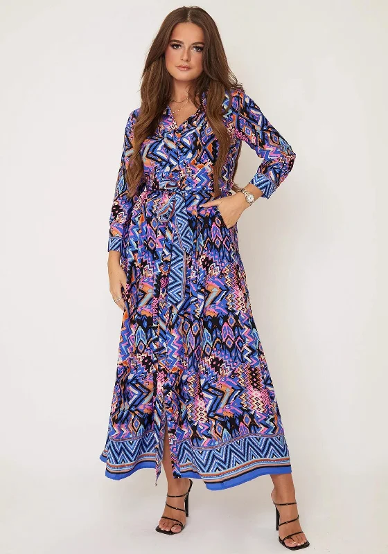 Girl in Mind Angela Print Maxi Shirt Dress, Blue Multi