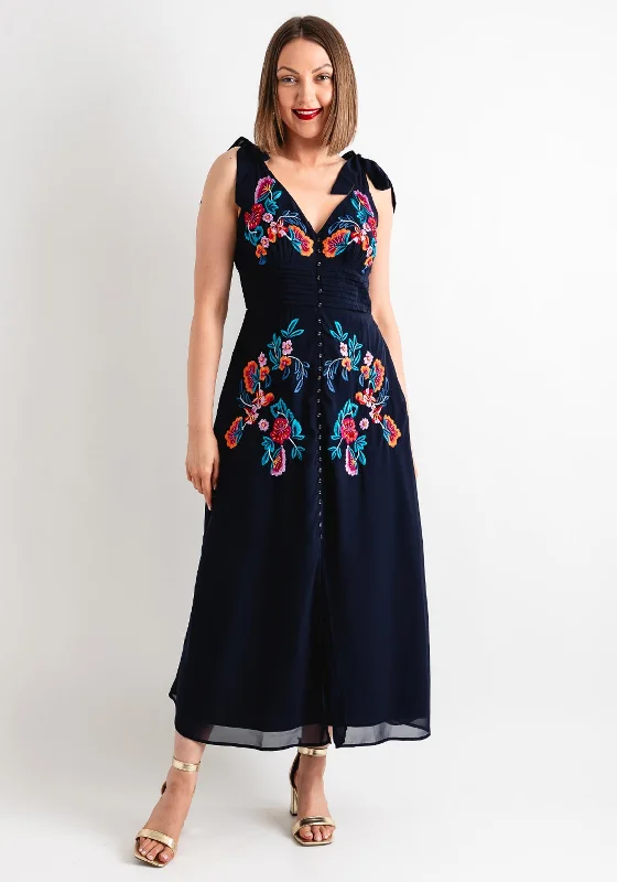 Hope & Ivy The Monique Tie Shoulder Maxi Dress, Navy