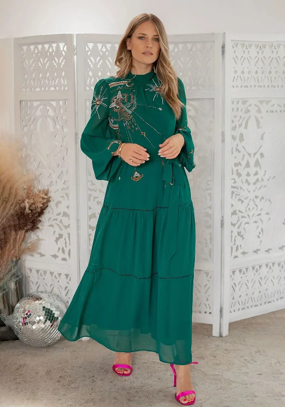 Hope & Ivy Nala Tie Waist Embellished Maxi Dress, Green