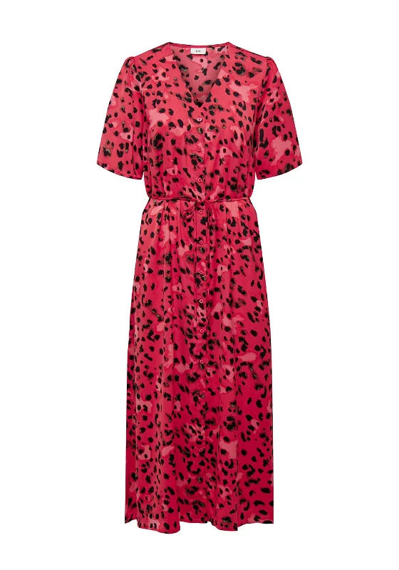 JDY Appa Leopard Print V-Neck Maxi Shirt Dress, Bittersweet