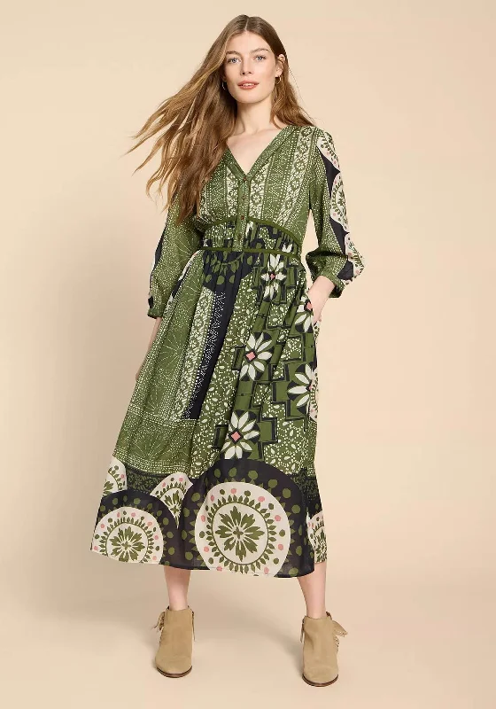 White Stuff Jenna Mosaic Pattern Maxi Dress, Green Print