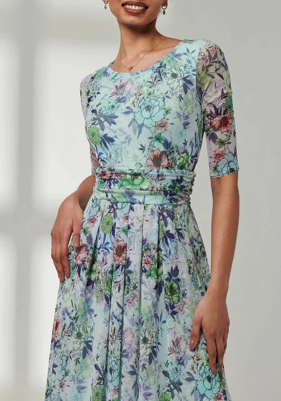 Jolie Moi Bella Floral Mesh Maxi Dress, Green Floral